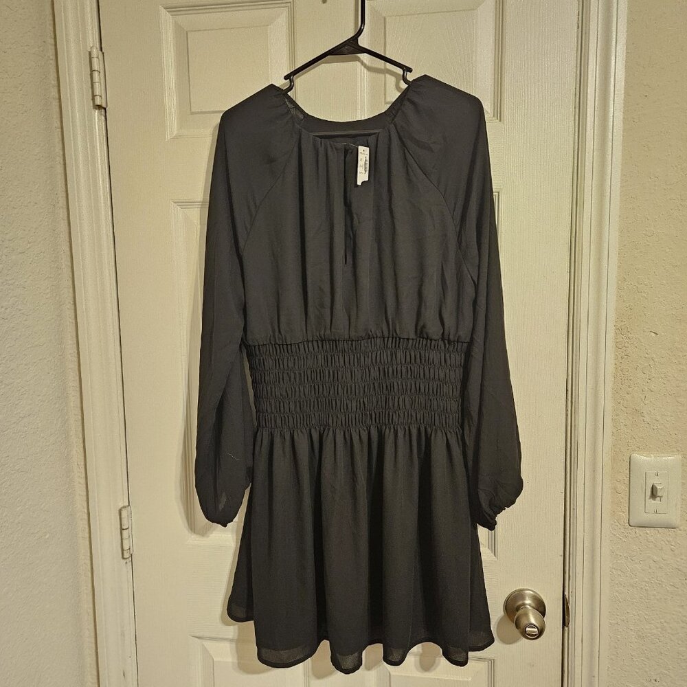Madewell Bubble-Sleeve Smocked Mini Dress Black L